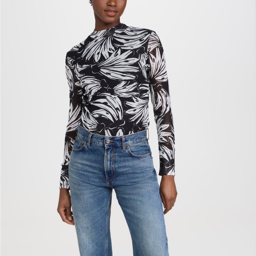 FARM Rio Bossa Banana Black Tulle Blouse 🖤NWT